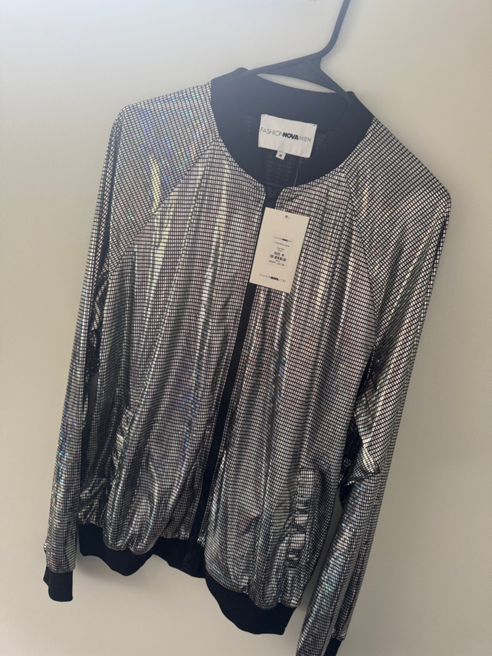 Fashion Nova Silver Holographic Bomber Jacket - Men. BNWT